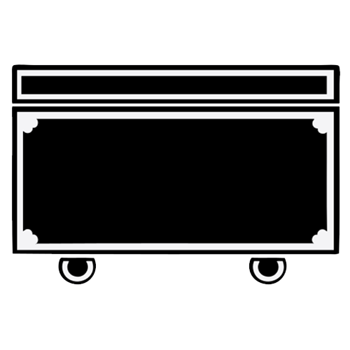 Une pictogramme noir représentant un caisson de transport de matériel audiovisuel et événementiel